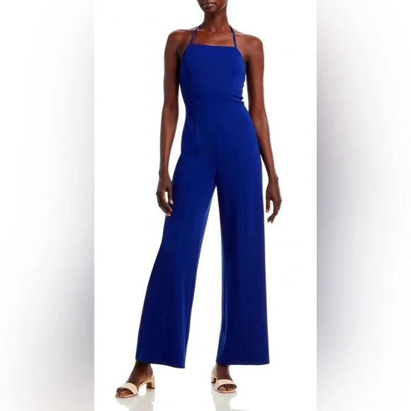 Aqua Halter Wide Leg Jumpsuit - Picture 1 of 7